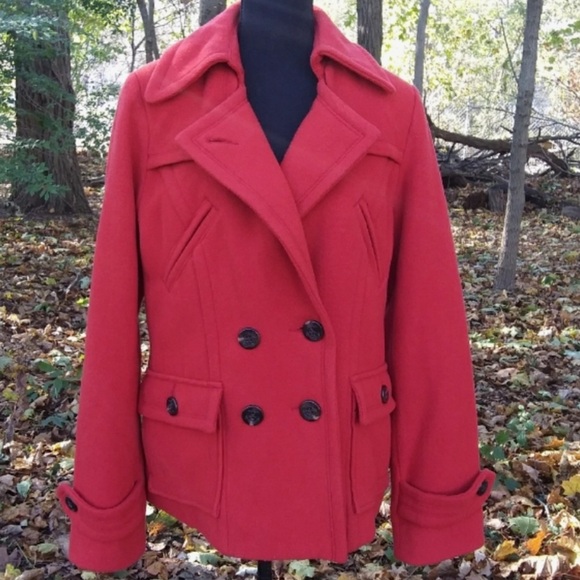 AMERICAN EAGLE Red Preppy Pea Coat sz L - Picture 1 of 9